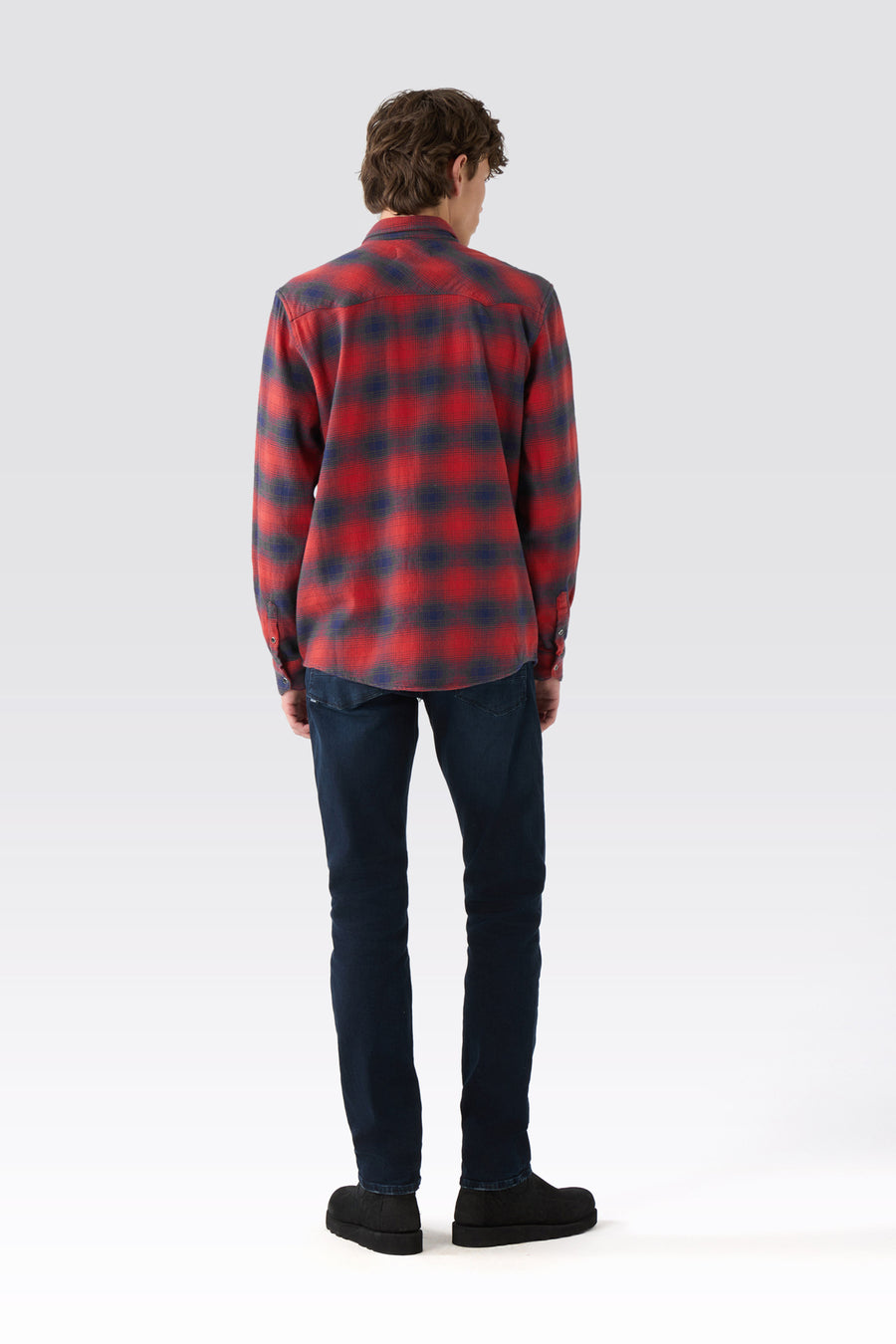 MAN WESTERN SHIRT - RED/NAVY CHECK RINSE