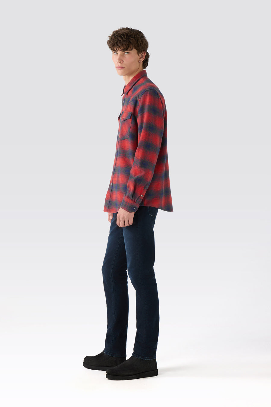 MAN WESTERN SHIRT - RED/NAVY CHECK RINSE