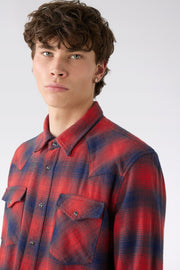 MAN WESTERN SHIRT - RED/NAVY CHECK RINSE