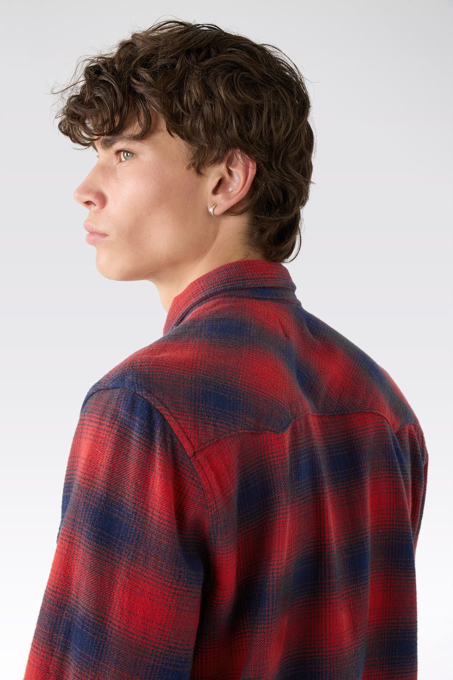 MAN WESTERN SHIRT - RED/NAVY CHECK RINSE