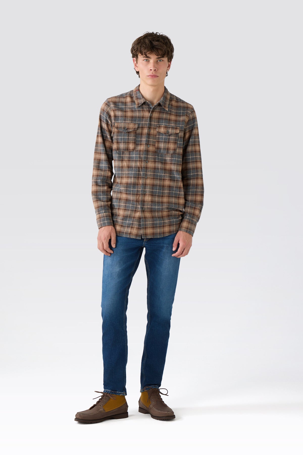 MAN DETROIT SHIRT - BEIGE/BROWN/GREY CHECK