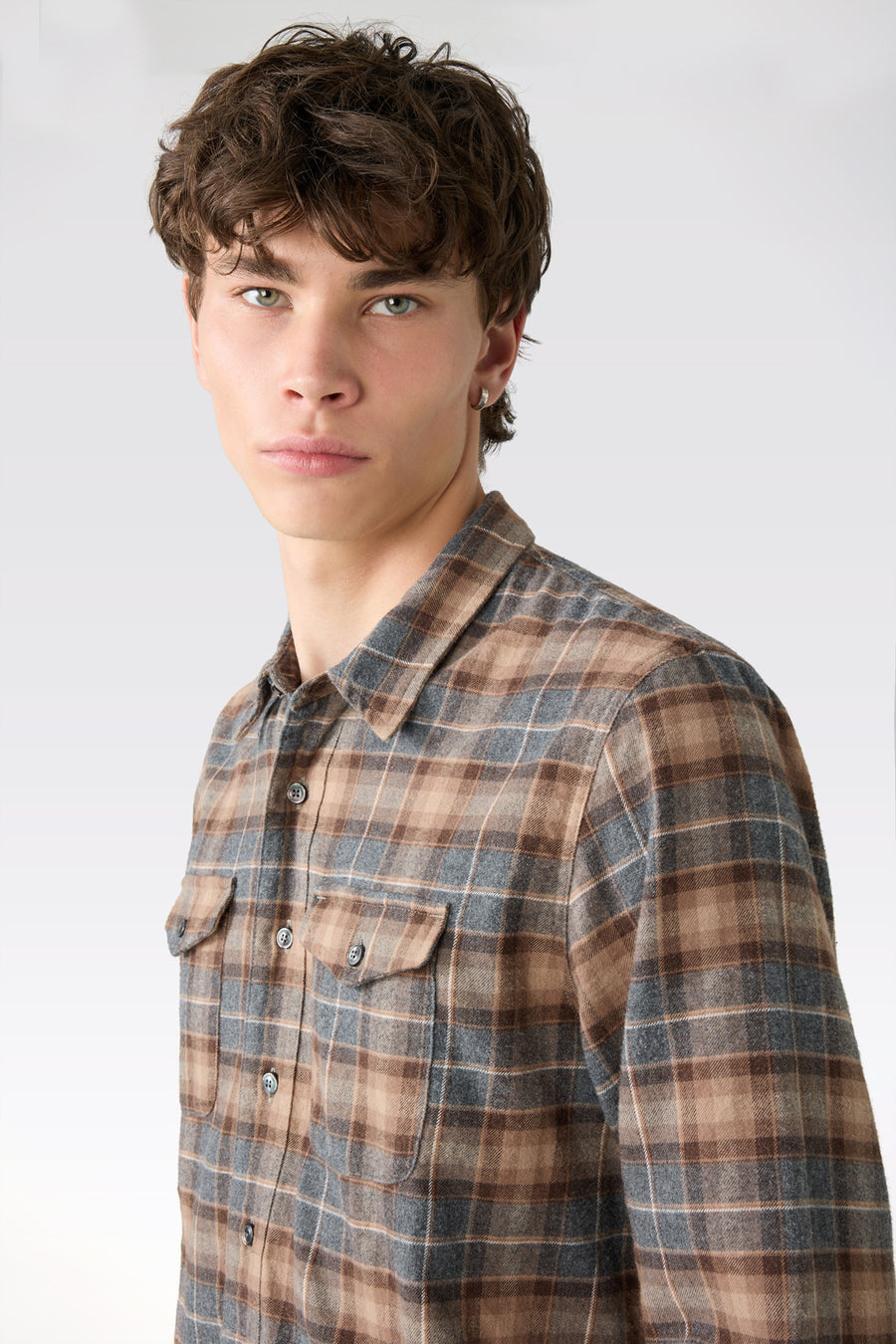 MAN DETROIT SHIRT - BEIGE/BROWN/GREY CHECK