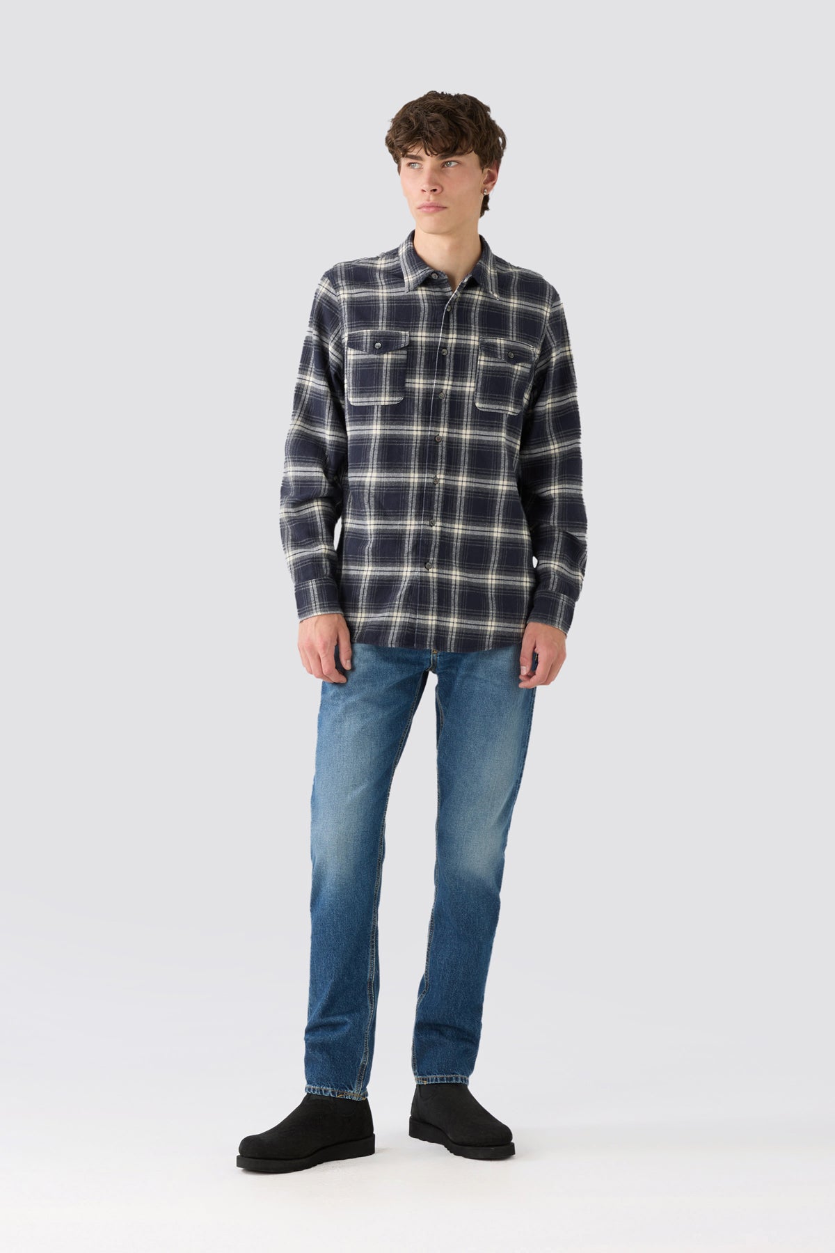 MAN DETROIT SHIRT - RINSE BLUE/CREAM CHECK