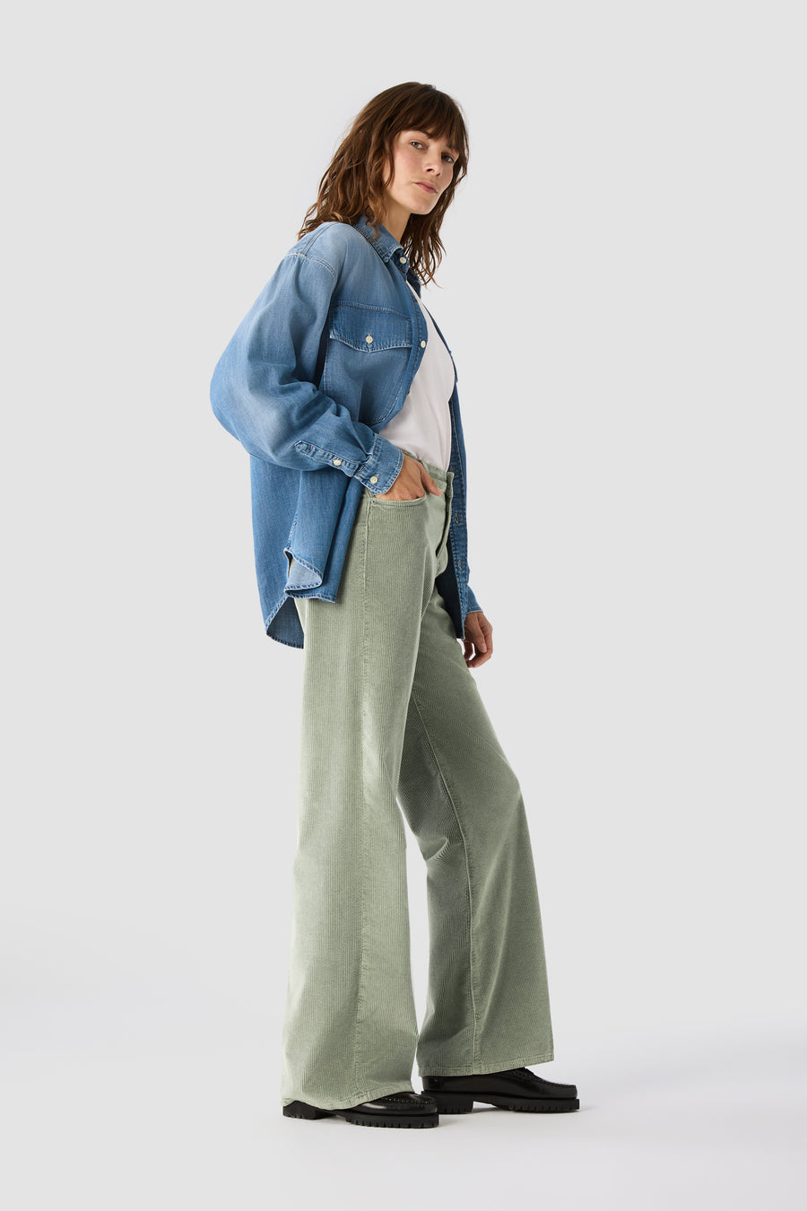DEBBIE WOMAN PANTS HIGHT RISE - PIGMENT GREEN