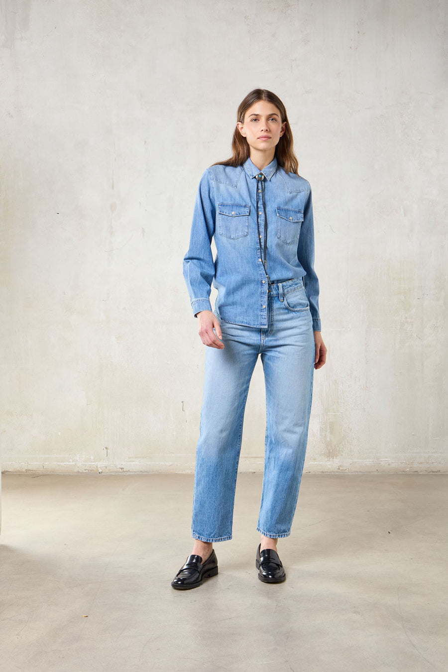 WOMAN WESTERN SHIRT - BLUE LIGHT DENIM