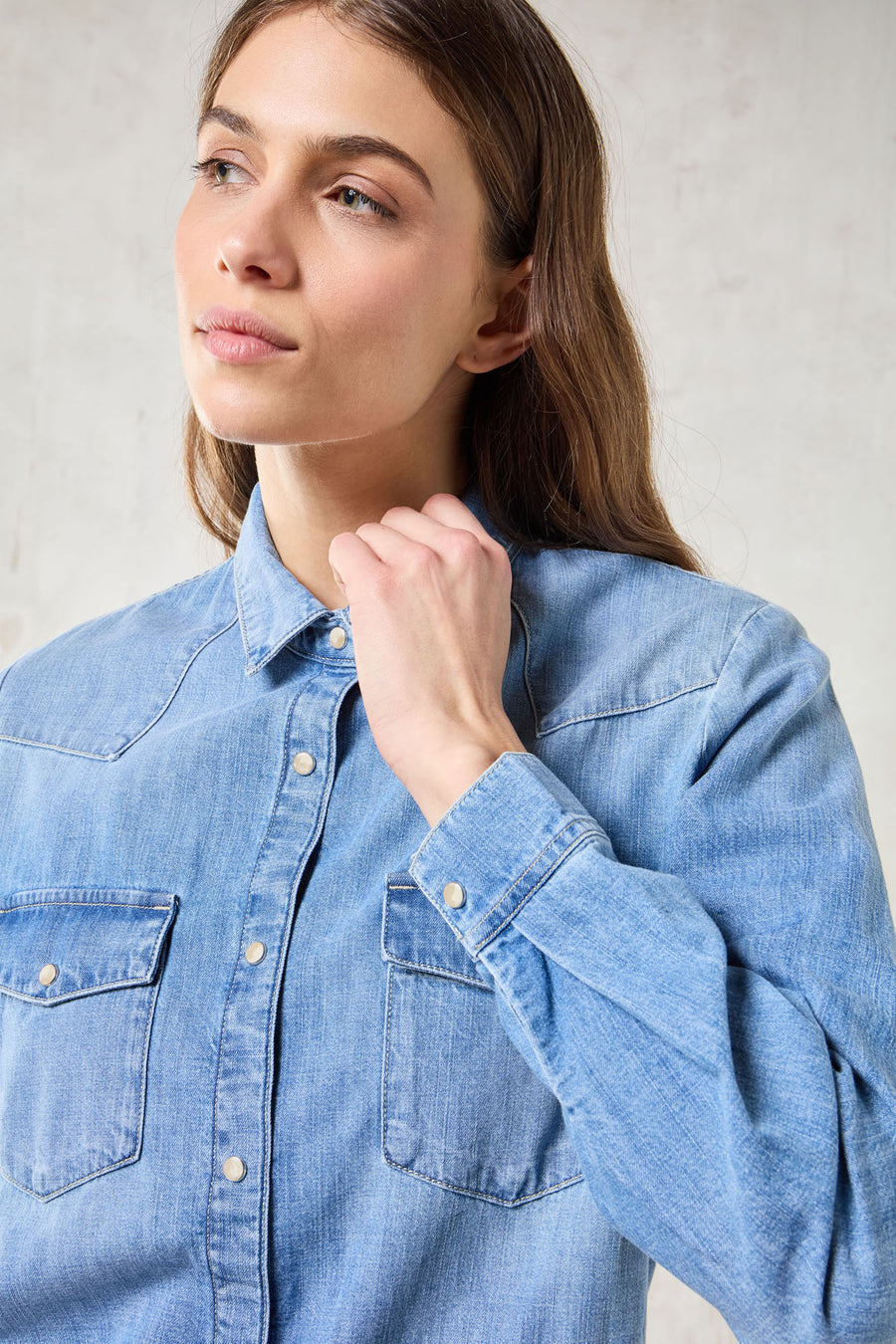 WOMAN WESTERN SHIRT - BLUE LIGHT DENIM