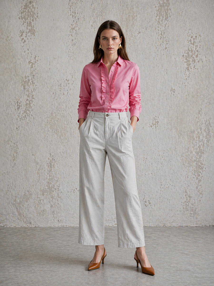 WOMEN CHINO PINCE FRONT - STONE