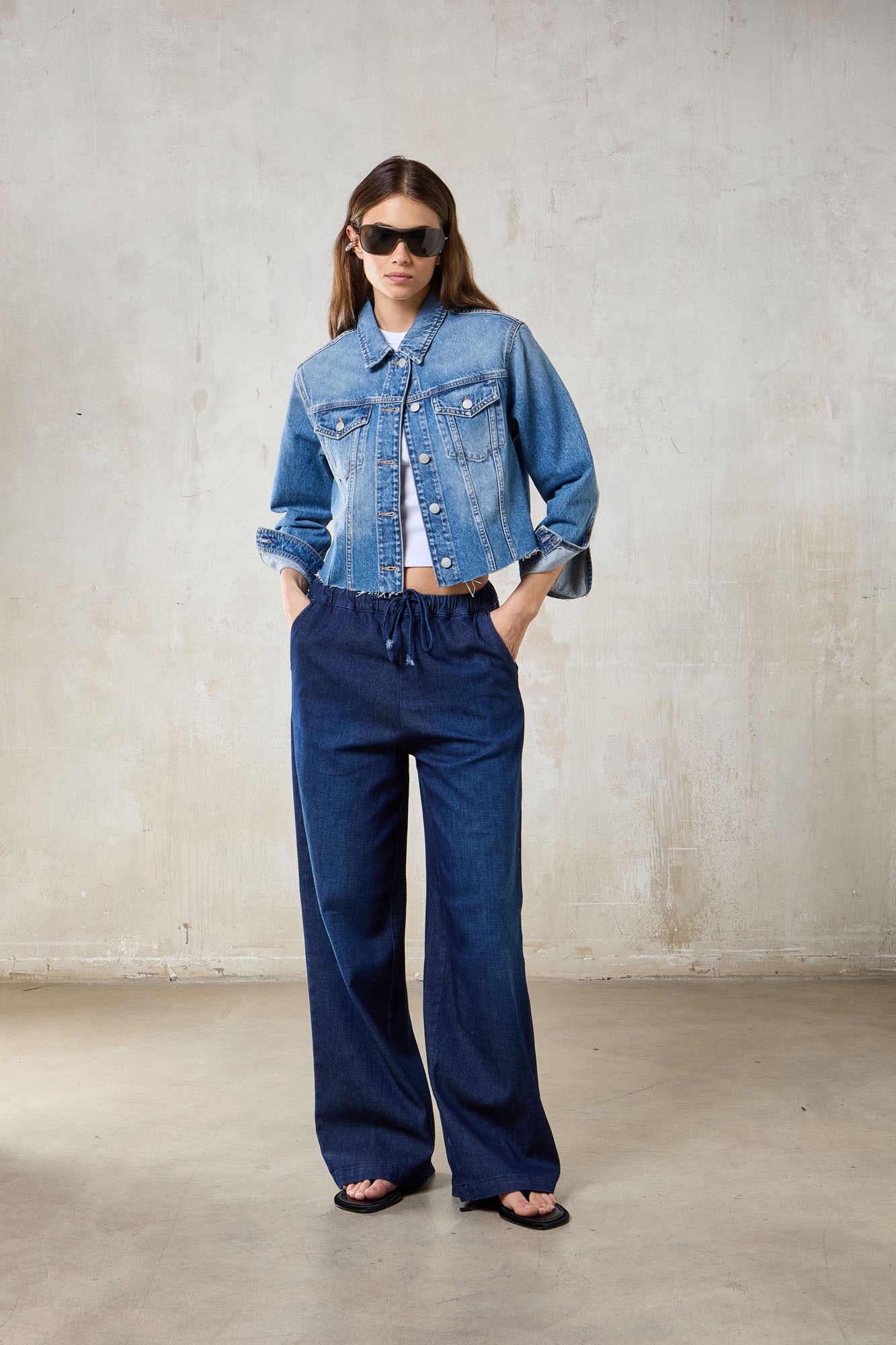 WOMAN STRING PANT 3/1 LOOSE WEAVE - STAR BLUE