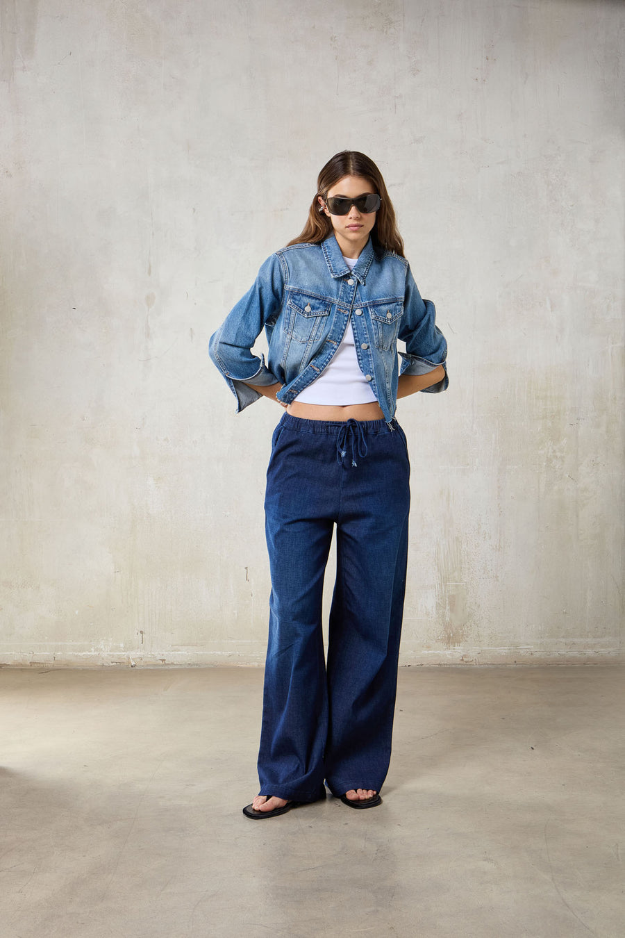 WOMAN STRING PANT 3/1 LOOSE WEAVE - STAR BLUE